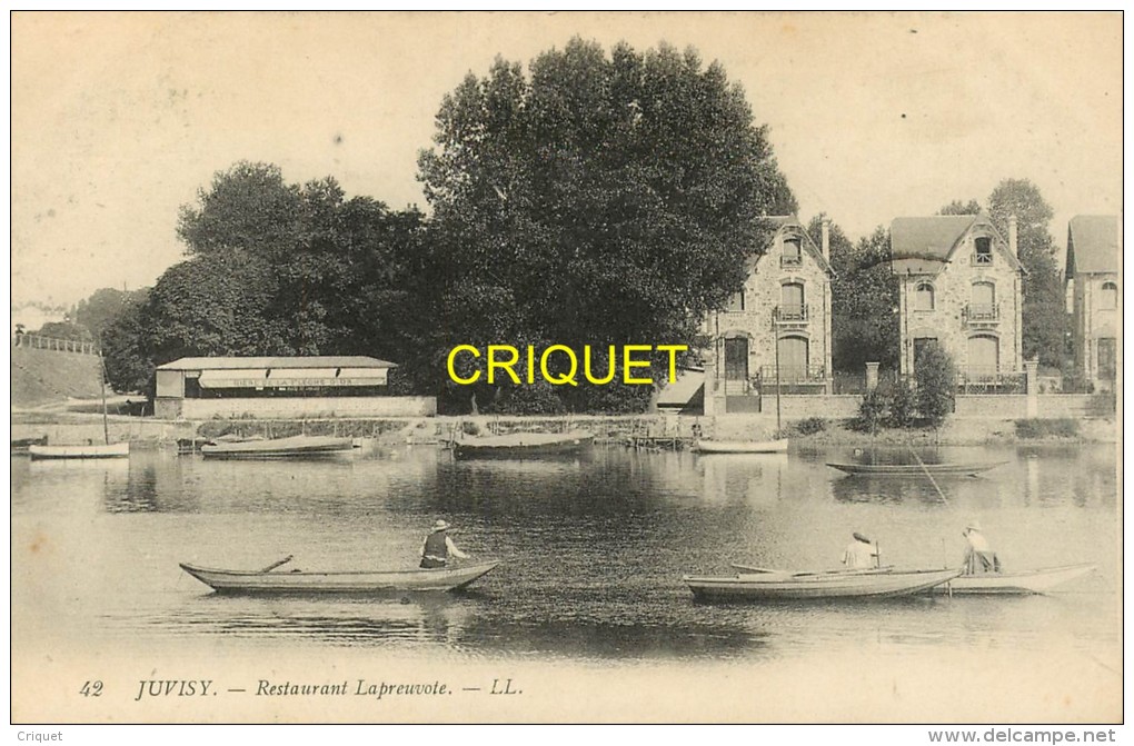 Cpa 91 Juvisy, Restaurant Lapreuvote, Pêcheurs En Barque Au 1er Plan, écrite 1917 - Juvisy-sur-Orge