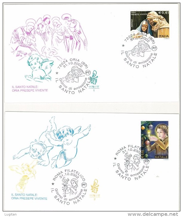 F.D.C. - VENETIA - ANNO 2002 - IL SANTO NATALE - 2 FDC - ROMA FIL + ORIA - FDC