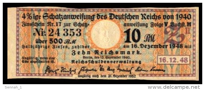 Deutsches Reich / Germany: 'Schatzanweisung Nr. 17 - Zinsschein 500 RM, 1940' / 'Bond Coupon' - Banco & Caja De Ahorros