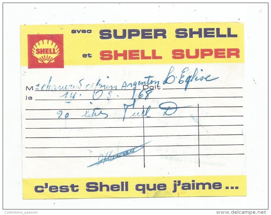 Facture SUPER SHELL , 1968 , ARGENTON L´EGLISE , Deux Sèvres - 1950 - ...
