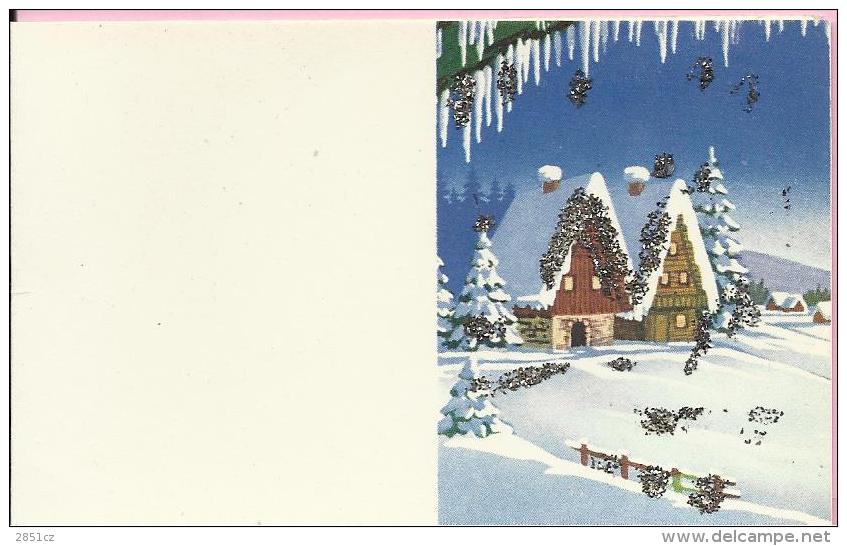 Happy New Year  - Houses Covered With Snow, 1965., Yugoslavia, Greeting Card (10 X 6,5 Cm) - Anno Nuovo