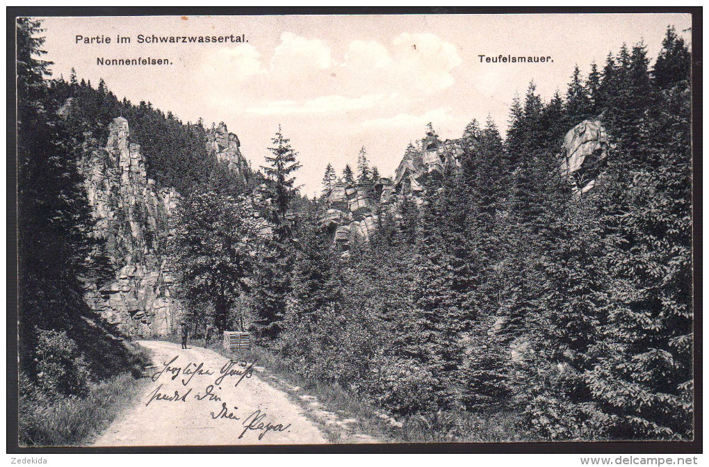 1003 - Alte Ansichtskarte - Scharzwassertal Nonnenfelsen Teufelsmauer Pobershau Gel. 1917 TOP - Marienberg