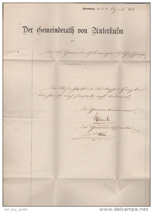 Heimat AG Kulm 1863-04-10 Unterkulm Amtlich BOM > Menzingen - ...-1845 Prefilatelia