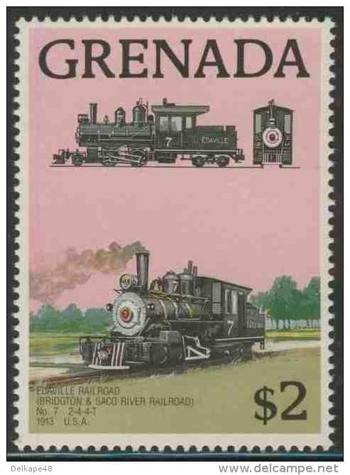 Grenada 1989 Mi 1945 ** Edaville Railroad (Bridgton & Saco River Railroad) – No.7 2-4-4-T (1913) USA / Lokomotiven - Treinen