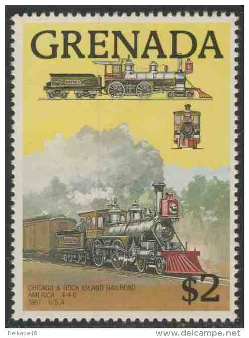 Grenada 1989 Mi 1934 ** Chicago & Rock Island Railroad – “America” 4-4-0 (1867)  USA / Lokomotiven - Treinen