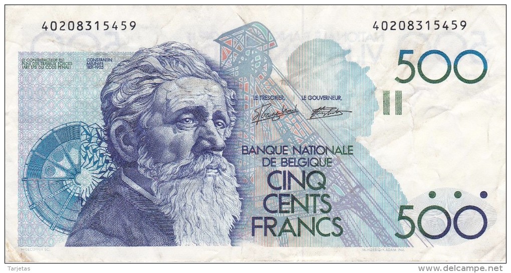 BILLETE DE BELGICA DE 500 FRANCOS DEL AÑO 1986 DIFERENTES FIRMAS (BANKNOTE) - 500 Francs