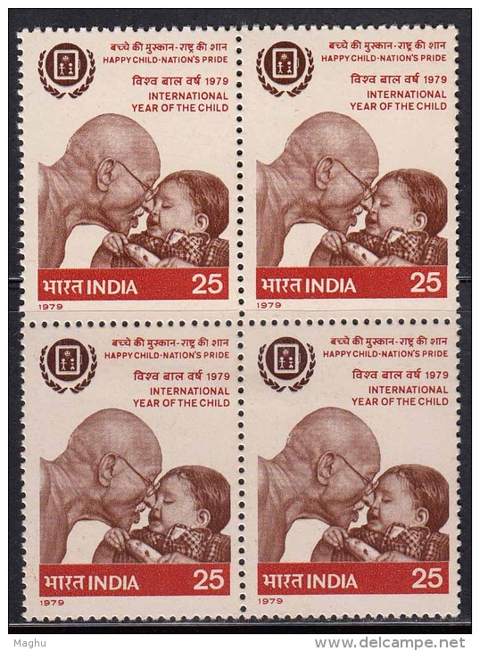 India MNH 1979, 1v Block Of 4,  International Year Of Child, Gandhi &amp; Kinder - Blocks & Kleinbögen