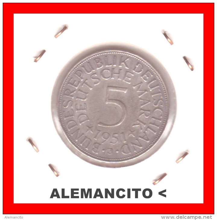 ALEMANIA -  MONEDA DE 5 DM PLATA CECA . J -AÑO 1951 - 5 Marcos