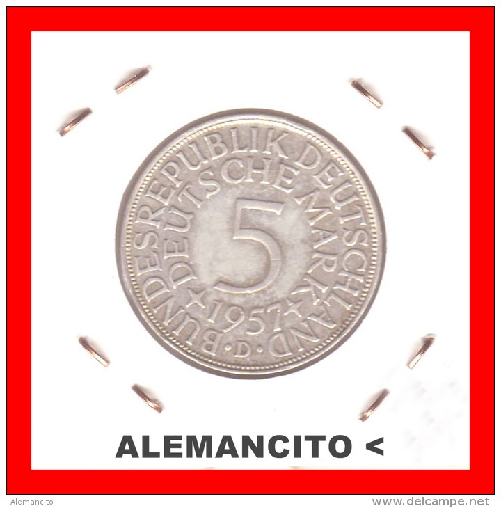 ALEMANIA -  MONEDA DE 5 DM PLATA CECA . D-AÑO 1957 - 5 Marcos