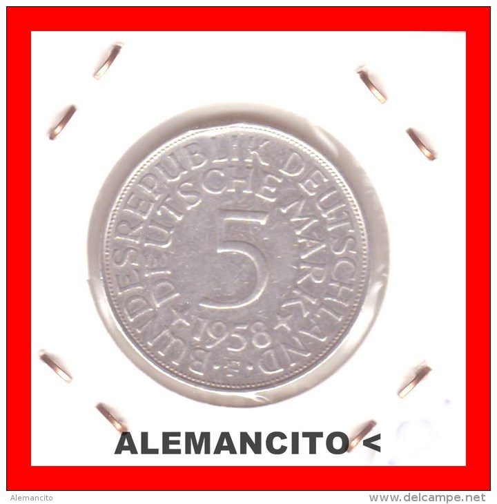 ALEMANIA -  MONEDA DE 5 DM PLATA CECA . F -AÑO 1958 - 5 Marcos