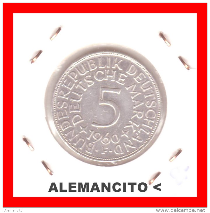ALEMANIA -  MONEDA DE 5 DM PLATA CECA . F -AÑO 1960 - 5 Mark