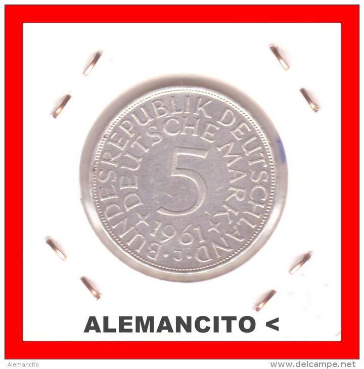 ALEMANIA -  MONEDA DE 5 DM PLATA CECA . J -AÑO 1961 - 5 Marcos