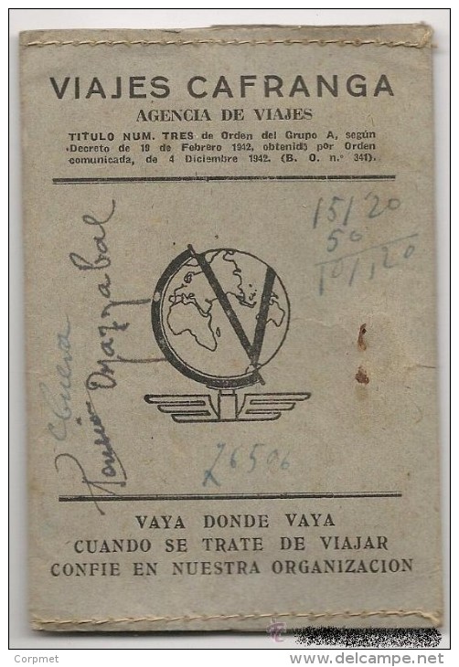 ESPAÑA - FERROCARRILES VASCONGADOS 1948 BILBAO A SAN SEBASTIAN CARTERA DE VIAJE AGENCIA CAFRANGA Con 2 PASAJES -1a CLASE - Welt