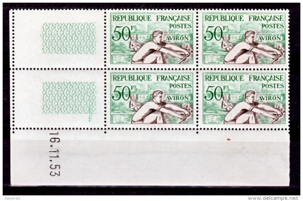 France  964 Aviron Bloc De 4 Coin Daté 16 11 53 Neuf ** TB MNH Sin Charnela Cote 50 - 1950-1959