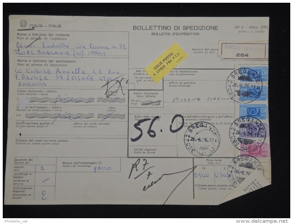 ITALIE - Bulletin D ´ Expédition Période 1970 - A Voir - Lot P10993 - Postal Parcels