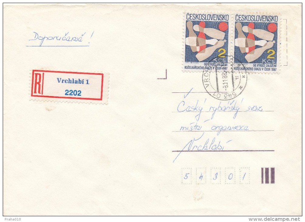 K1191 - Czechoslovakia (1988) 543 01 Vrchlabi 1 (R-letter) Stamp: 50th Anniversary Bowling Association In Czechoslovakia - Bocce