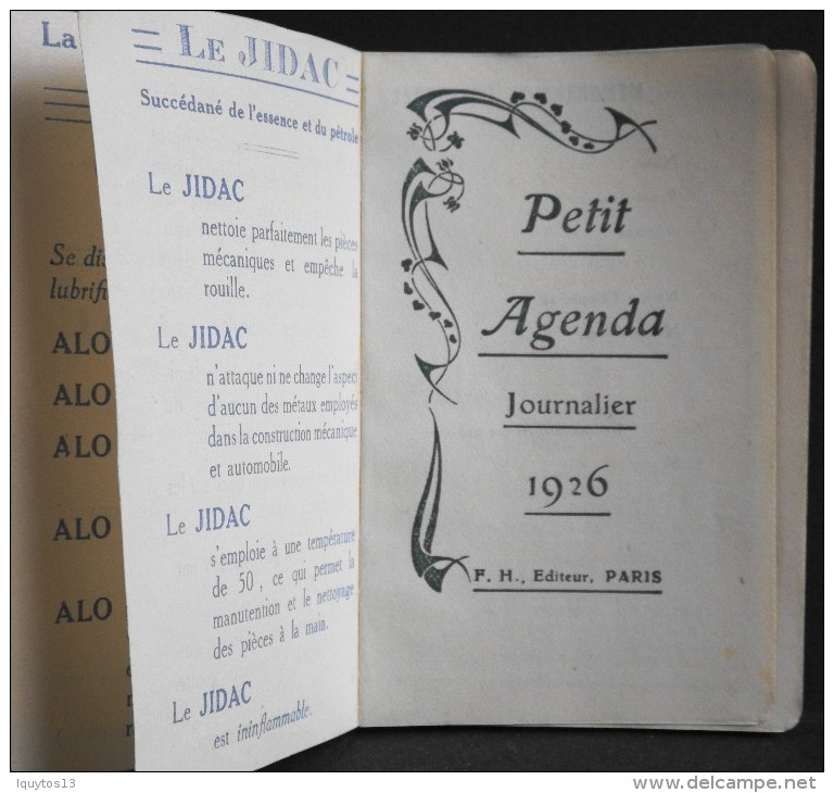 PETIT AGENDA De POCHE 1926 - Offert Par La Stée ALDO - JIDAC - Tranche Dorée - 1er Trimestre 1926 - TBE - - Formato Piccolo : 1921-40