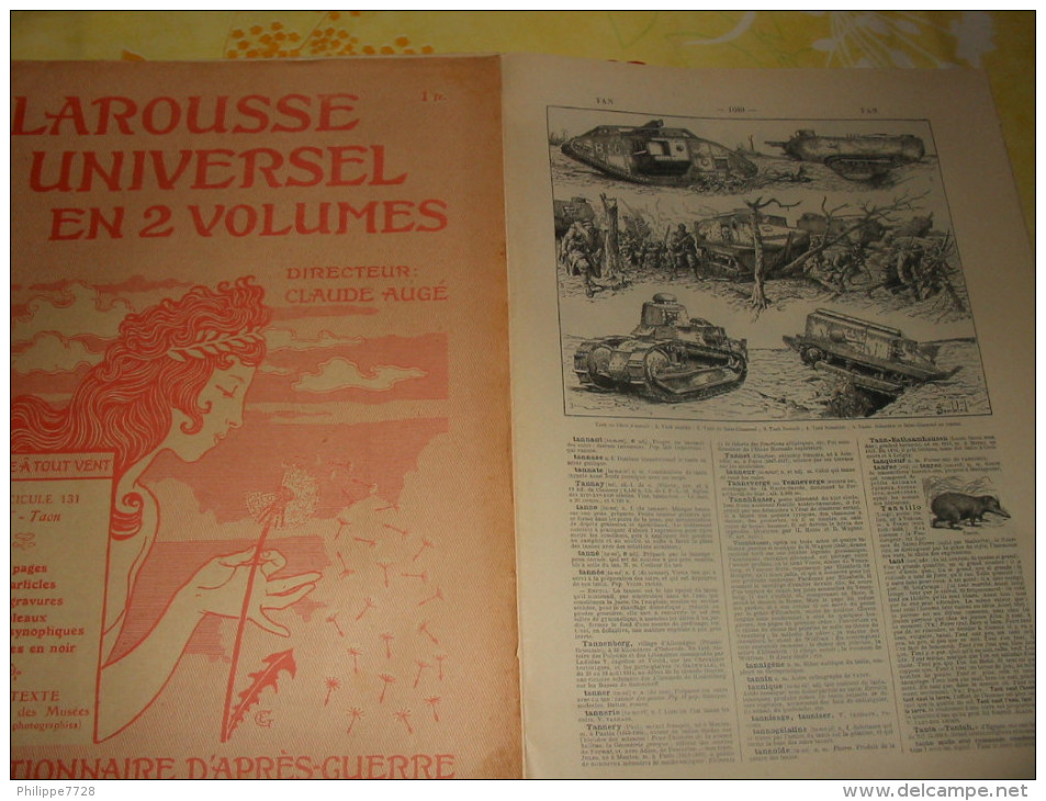 Larousse Universel  Dictionnaire D Après Guerre  Fasc. 131  1920/24 Militaria Tanks - Autres & Non Classés