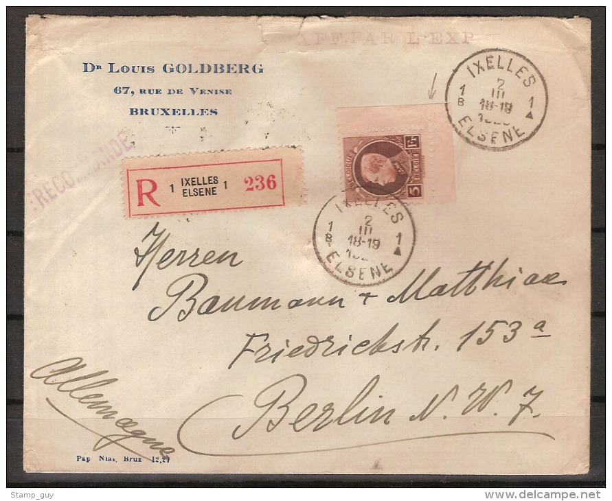 Nr. 218 Op AANGETEKENDE Brief Verzonden Van IXELLES / ELSENE Naar BERLIJN (DUITSLAND) Dd. 2/3/1929 ! RRRRR - Briefumschläge