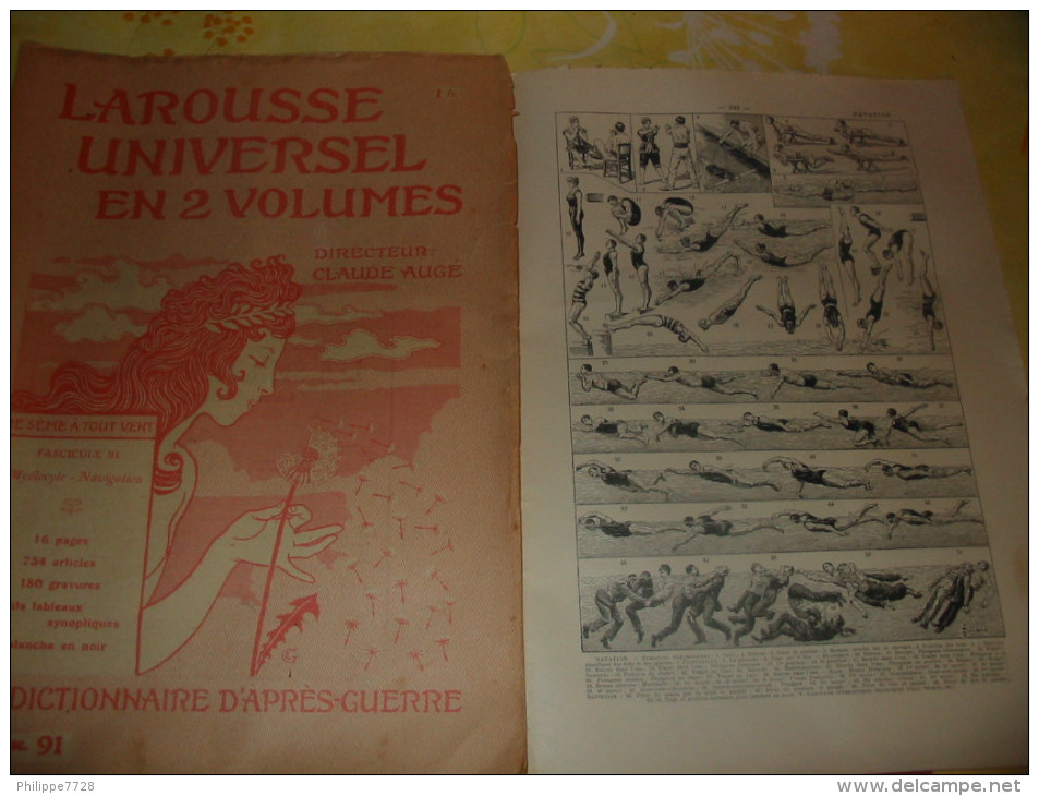 Larousse Universel  Dictionnaire D Après Guerre  Fasc. 91  1920/24  Sport Natation - Natación