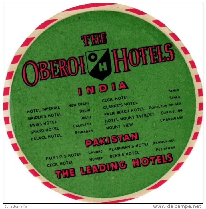 12HOTEL Labels INDIA New Delhi Bombay Madras Darjeeling Agra