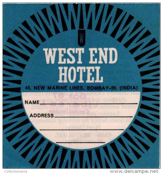 12HOTEL Labels INDIA New Delhi Bombay Madras Darjeeling Agra