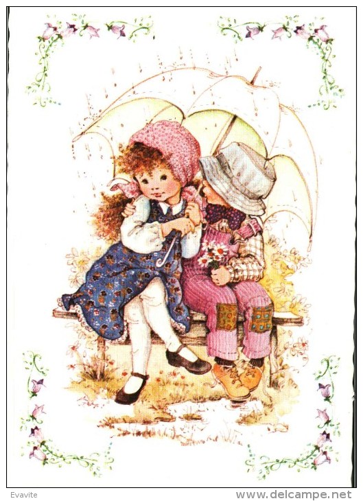 Carte Postale Thème Enfants - Fantaisie  -  Petite Fille Et Petit Garçon, Parapluie - Other & Unclassified