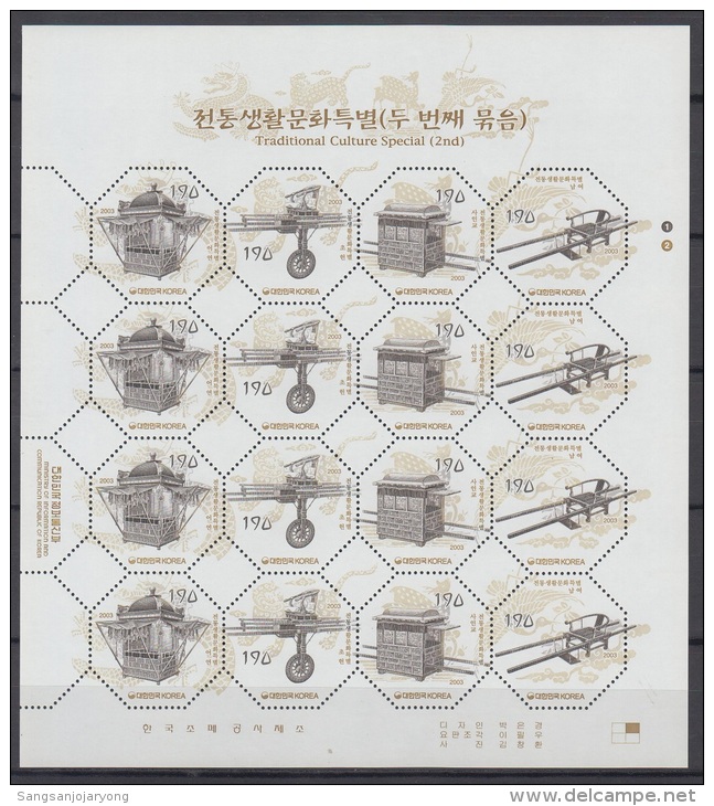 South Korea KPCC1793-6 Traditional Life Culture, Sedan Chair, Chaises De Sedan, Octagon Full Sheet - Other & Unclassified