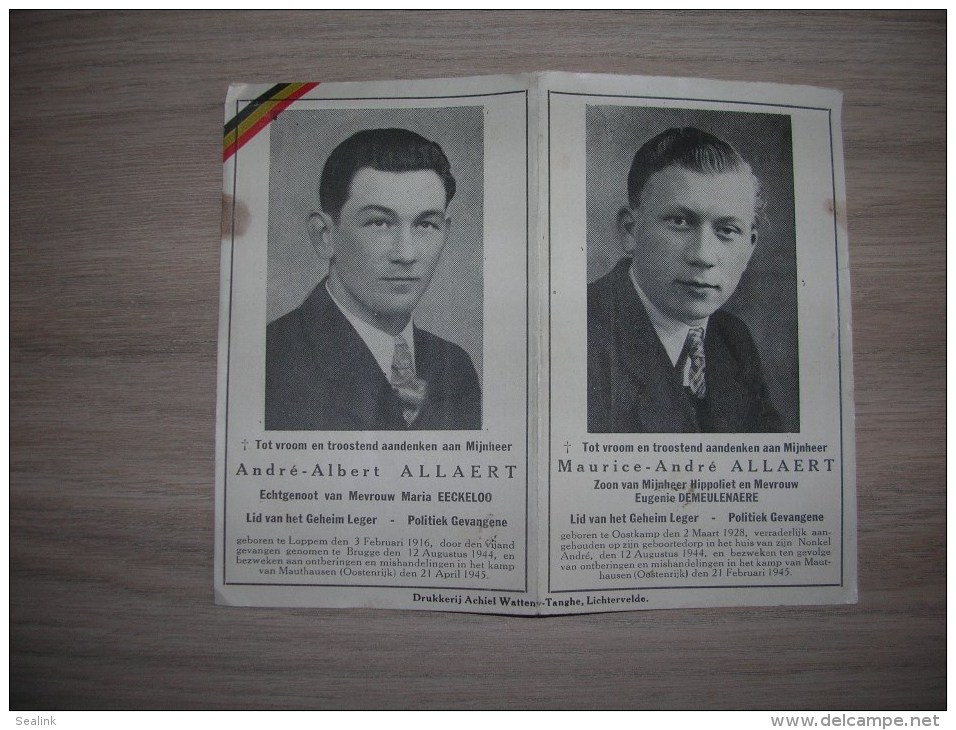 Doodsprentje André-Albert Allaert En Maurice-André Allaert Omgekomen In Mauthausen In 1945 - Devotion Images