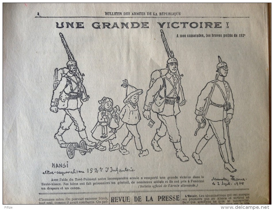 Guerre De 1914-18. WW1. Bulletin Des Armées De La République N° 27 12 Sept. 1914 Avec Illustration De Hansi. - Documents