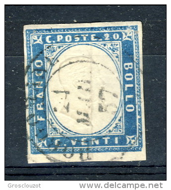 Sardegna, Sassone 1857 N. 15Aa, Azzurro Oltremare Scuro Annullo Borgomanero 24-3-1857 (p. 2) Cat. € 80 (Biondi) - Sardegna