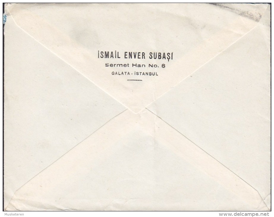 Turkey UCAK ILE Par Avion Label ISMAIL ENVER SUBASI, Galata ISTANBUL 1953 Cover Lettera HELSINGBORG Sweden (2 Scans) - Airmail