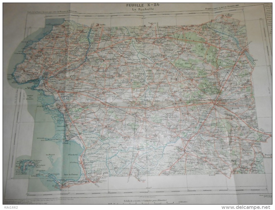 CARTE GEOGRAPHIQUE DE LA ROCHELLE TIRAGE DE 1883AVEC TAMPON CARTE DE LA FRANCE MINISTRE DE L´INTERIEUR - Autres & Non Classés