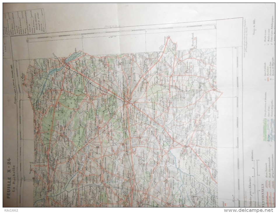 CARTE GEOGRAPHIQUE DE LA ROCHELLE TIRAGE DE 1883AVEC TAMPON CARTE DE LA FRANCE MINISTRE DE L´INTERIEUR