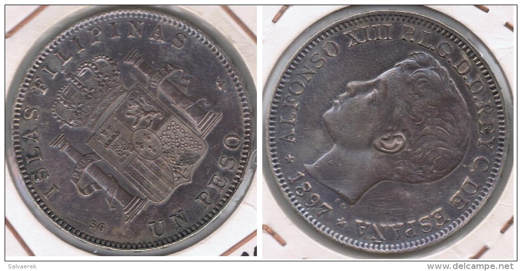 ESPAÑA  FILIPINAS ALFONSO XIII PESO MANILA 1897 PLATA SILVER U - Philippinen