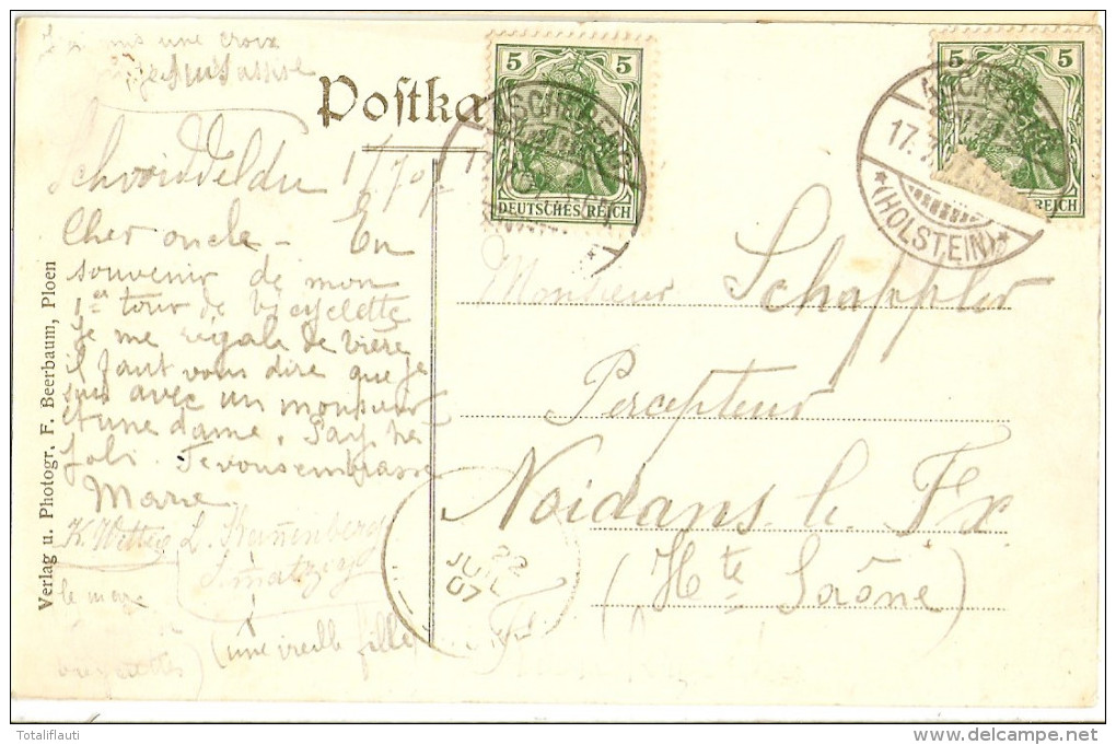 ASCHEBERG Kreis Plön Hotel Schwiddeldu Vornehme Gesellschaft 17.7.1907 Gelaufen - Ploen