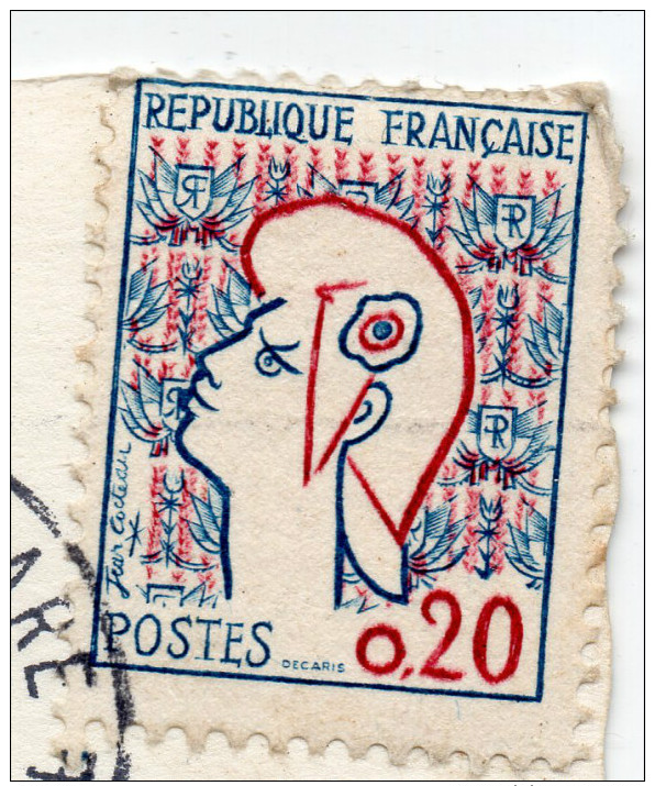 YT 1282 Marianne Cocteau - Variété Impression Incomplète - Sur CP Marseille ND - Guillard De Nantes - 1963 - Lettres & Documents