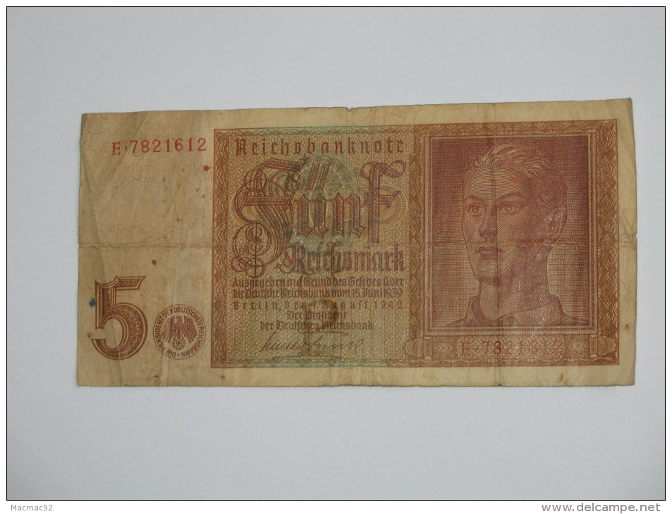 5 Mark - Funf Reichsmark 1942 - Reichsbanknote  - Allemagne - Germany **** EN ACHAT IMMEDIAT **** - 5 Reichsmark