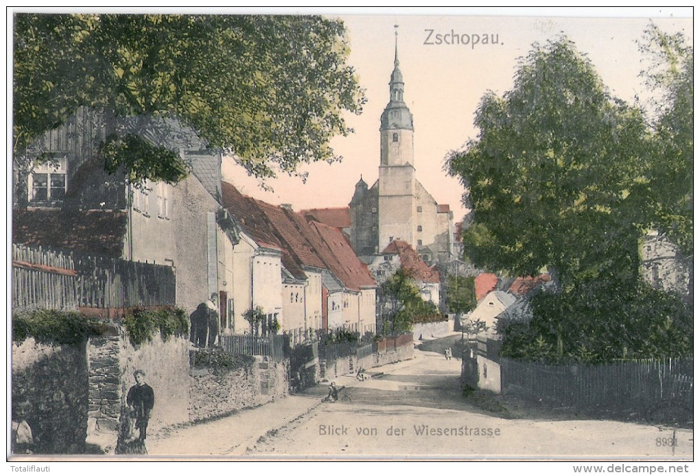 ZSCHOPAU Blick Von Der Wiesenstrasse Belebt TOP-Erhaltung Ungelaufen - Zschopau