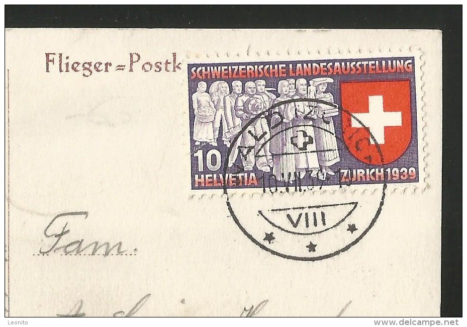 WALD ZH Hinwil Sanatorium Flieger Postkarte Landi-Zürich-Briefmarke 1939 - Hinwil