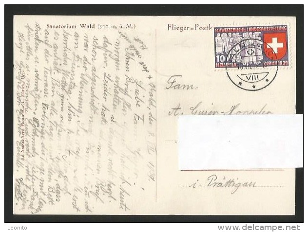 WALD ZH Hinwil Sanatorium Flieger Postkarte Landi-Zürich-Briefmarke 1939 - Hinwil