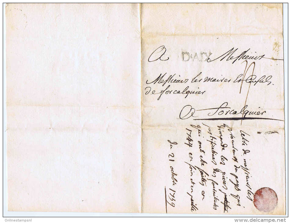 FRANCE: 1759 Lettre Complete D´AIX Supply Straw&grain To Artillery To Mayor Of Forcalquier - 1701-1800: Précurseurs XVIII