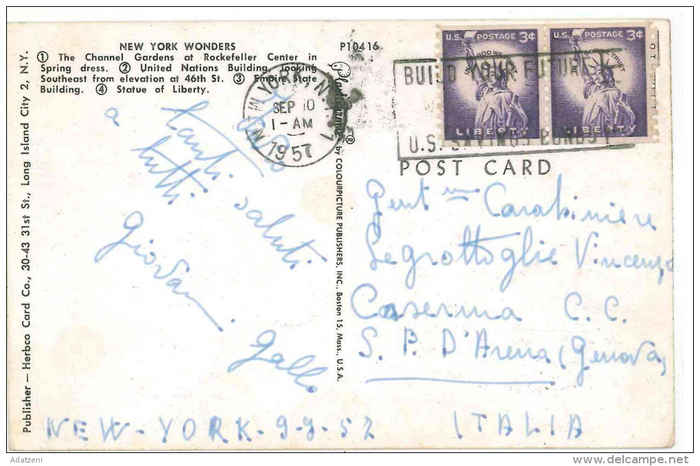 FRA CARTOLINA POST CARD STATI UNITI D’AMERICA U.S.A. UNITED STATES OF AMERICA GREETINGS FROM NEW YORK CITY – THE WONDERS - Multi-vues, Vues Panoramiques