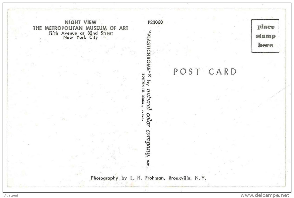 FRA CARTOLINA POST CARD STATI UNITI D’AMERICA U.S.A. UNITED STATES OF AMERICA NIGHT VIEW – THE METROPOLITAN MUSEUM OF AR - Museos