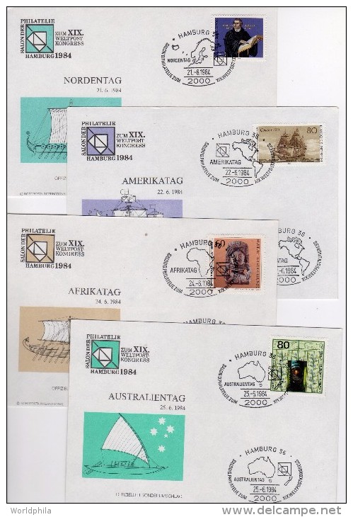 Germany UPU 1984 4 Special Covers North,America, Africa, Australia Days - UPU (Wereldpostunie)