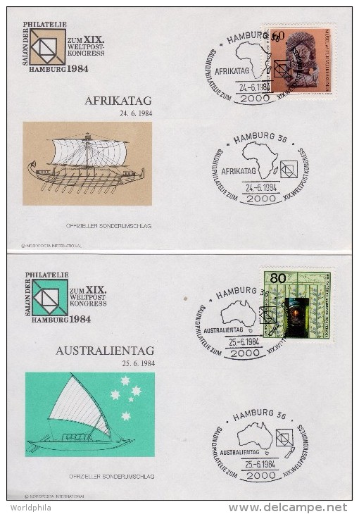 Germany UPU 1984 4 Special Covers North,America, Africa, Australia Days - UPU (Union Postale Universelle)