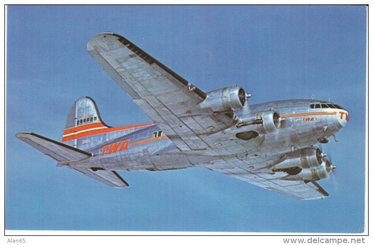 TWA Boeing Stratoline SA-307B-1, Propeller Plane In Flight, C1980s Vintage Postcard - 1946-....: Moderne