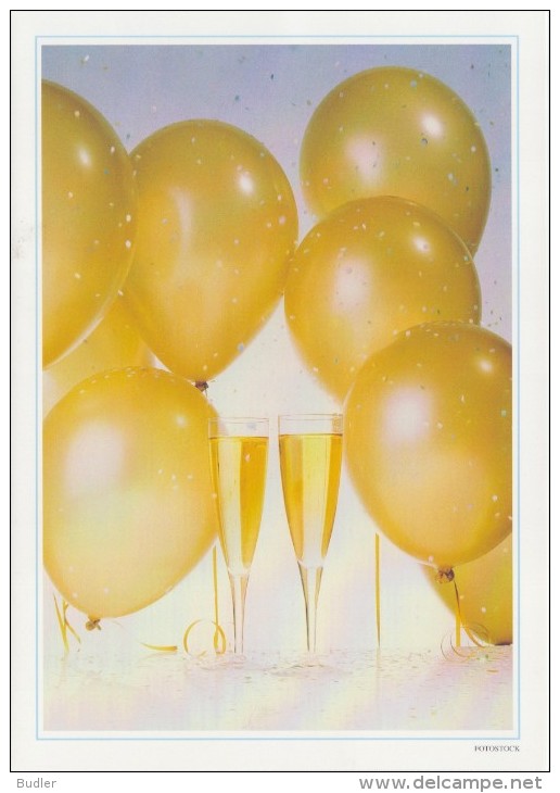 Postogram 113-G :1997:##Champagne,Ballonnen En Confetti##:BALLON,BALLOON, WINE,GLASSES,FESTIVITÉ,FESTIVITY,ANNIVERSAIRE, - Postogram