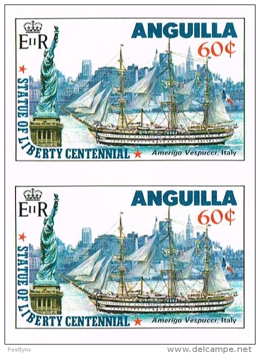 ANGUILLA 1985 Ship Amerigo Vespucci Liberty 60c. IMPERF. PAIR Bicentennial Italy-related  [non Dentelé] - Anguilla (1968-...)