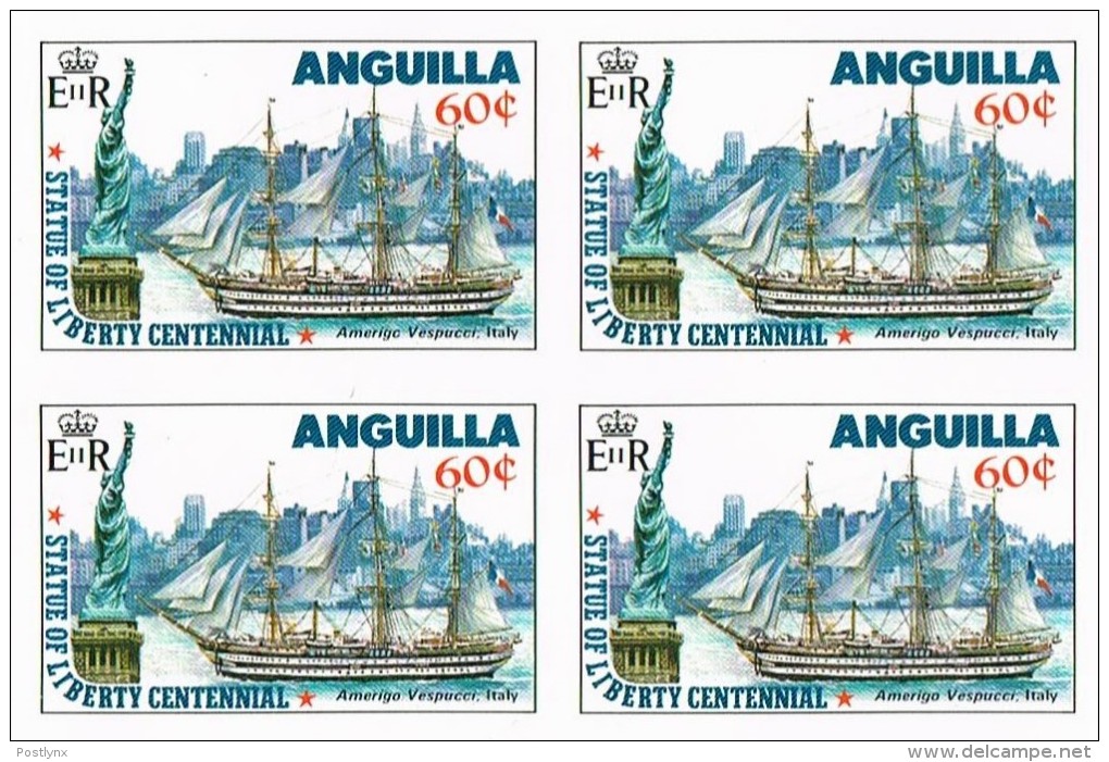 ANGUILLA 1985 Ship Amerigo Vespucci Liberty 60c. IMPERF. 4-BLOCK Bicentennial Italy-related   [non Dentelé] - Anguilla (1968-...)
